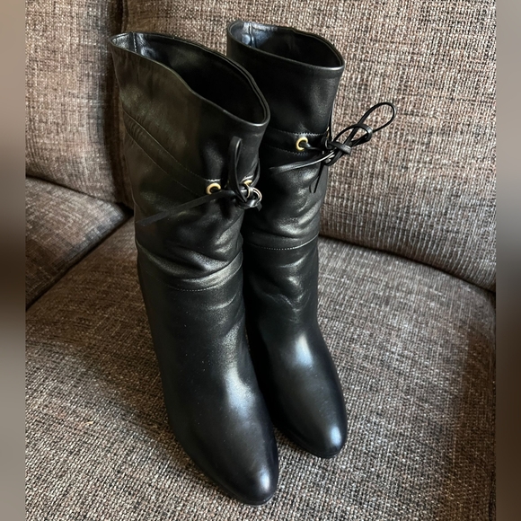Gucci Leather Charlotte Double G Drawstring Heel Booties, Size 40.5 U.S. 10.5 - Picture 2 of 14